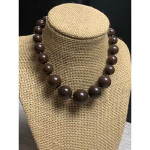 Vintage Graduated Chocolate Brown Faux Bead Necklace Adjustable 12-15 Inch